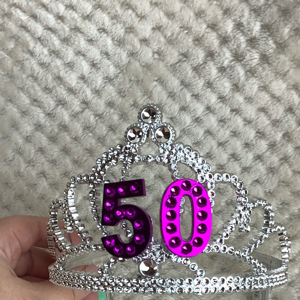 Silver 50th Birthday Tiara with Purple Accents